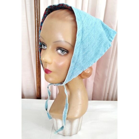 1970s Vintage Reversible Head Scarf, Paisley & Denim - Picture 1 of 3